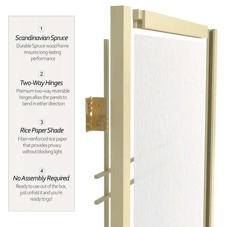 Oriental Furniture 6 Ft Tall Double Cross Shoji Screen Special Edition, 5 panel, ivory color