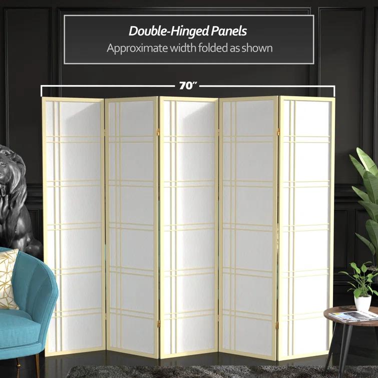 Oriental Furniture 6 Ft Tall Double Cross Shoji Screen Special Edition, 5 panel, ivory color