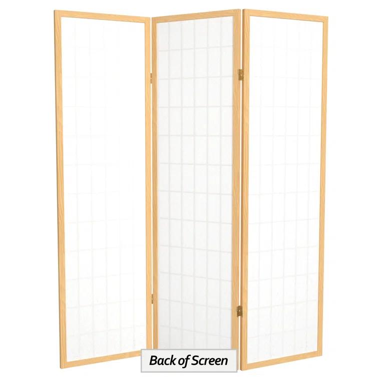 Oriental Furniture 5 Ft Tall Window Pane Shoji Screen, Natural color, 3 panel