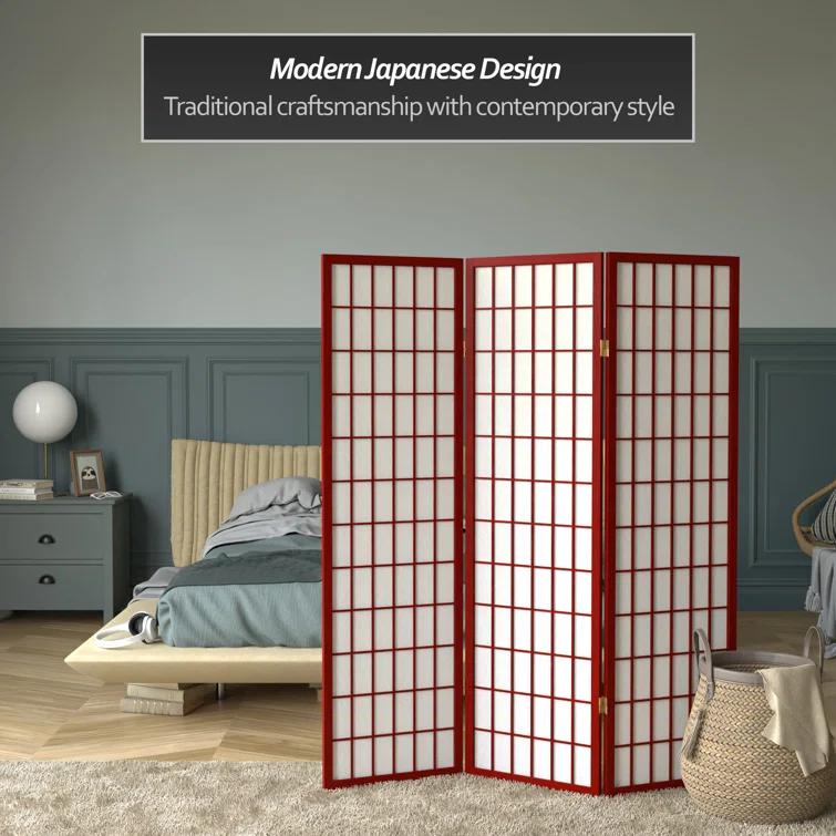 5 ft. Tall Window Pane Shoji Screen - Rosewood (3 Panels): Oriental Furniture, Hardwood Frame, Metal Hardware