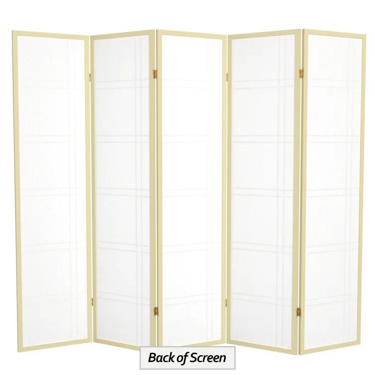Oriental Furniture 6 Ft Tall Double Cross Shoji Screen Special Edition, 5 panel, ivory color