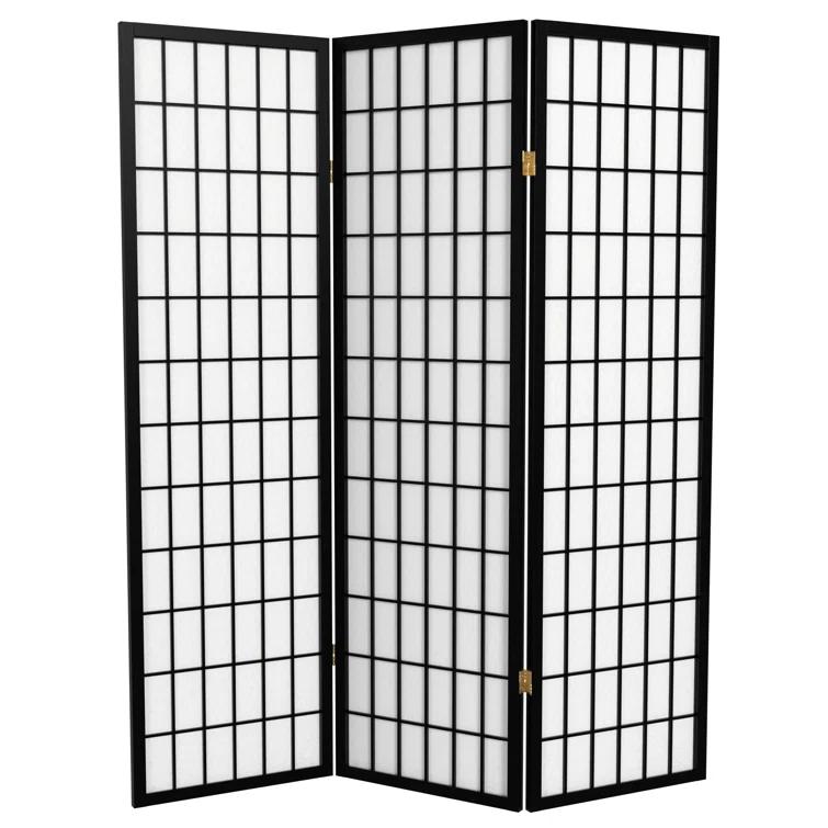 Oriental Furniture 5 ft. Tall Window Pane Shoji Screen - Black - 3 Panel