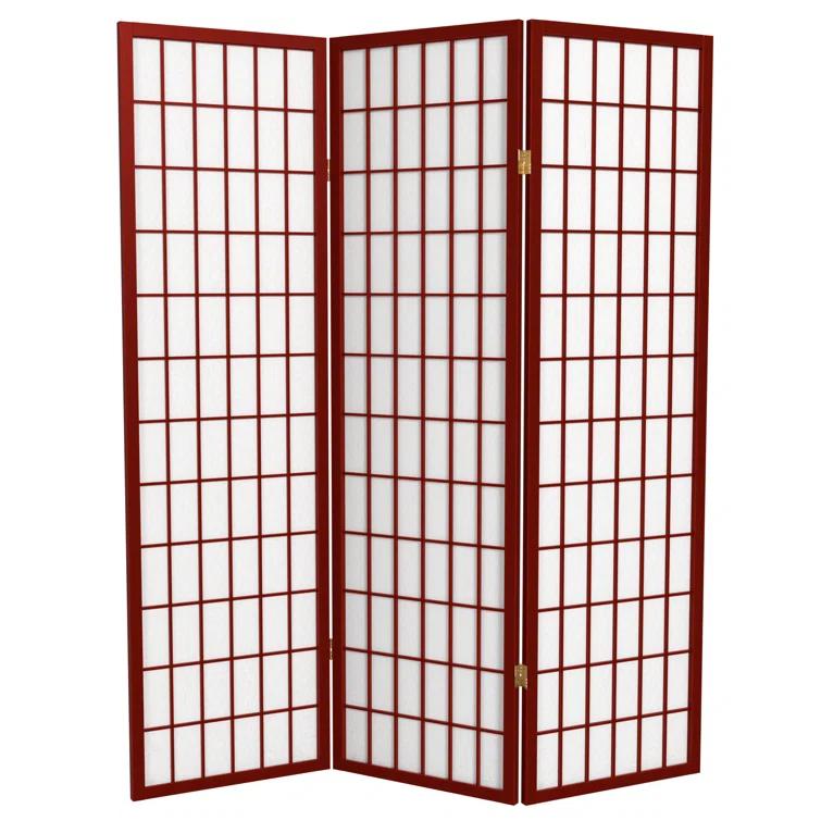 5 ft. Tall Window Pane Shoji Screen - Rosewood (3 Panels): Oriental Furniture, Hardwood Frame, Metal Hardware