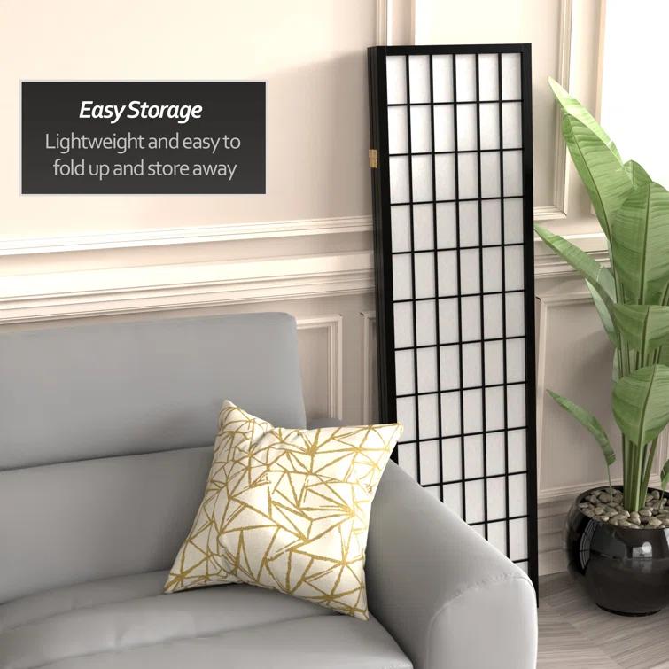 Oriental Furniture 5 ft. Tall Window Pane Shoji Screen - Black - 3 Panel