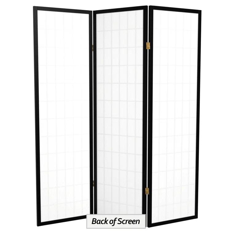 Oriental Furniture 5 ft. Tall Window Pane Shoji Screen - Black - 3 Panel