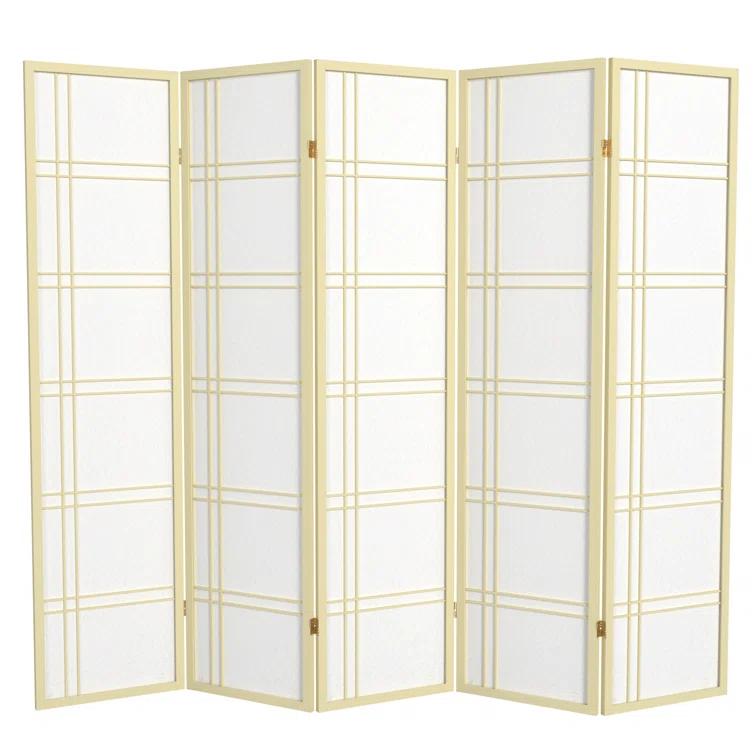 Oriental Furniture 6 Ft Tall Double Cross Shoji Screen Special Edition, 5 panel, ivory color