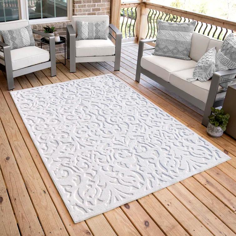 My Texas House Ladybird Damask Natural High Low Indoor Outdoor Rug