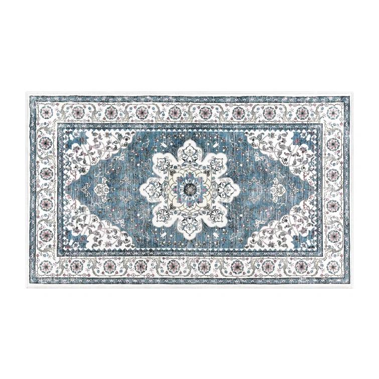 Polyester Machine Washable Blue Oriental Area Rug