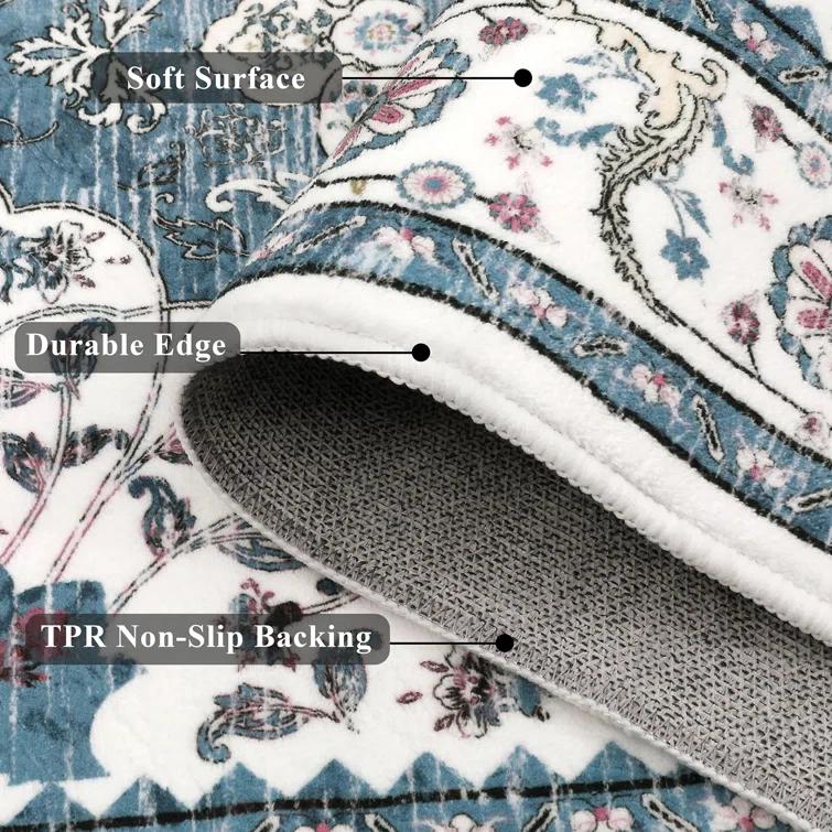 Polyester Machine Washable Blue Oriental Area Rug
