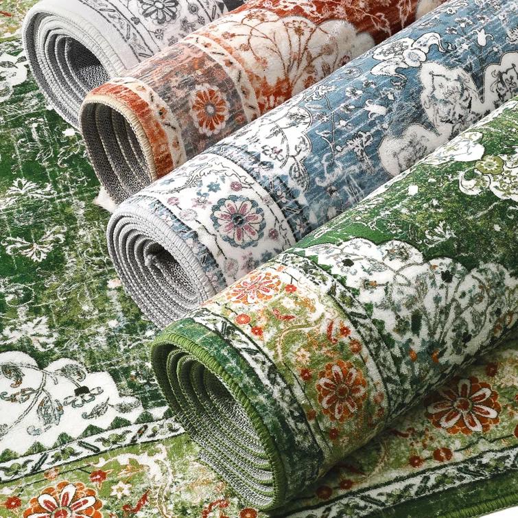 Polyester Machine Washable Blue Oriental Area Rug