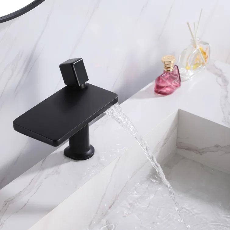 RBROHANT JK0372 7.75" Brass Waterfall Bathroom Sink Faucet, Vanity Single Handle One Hole Basin Modern Lavatory Faucet
