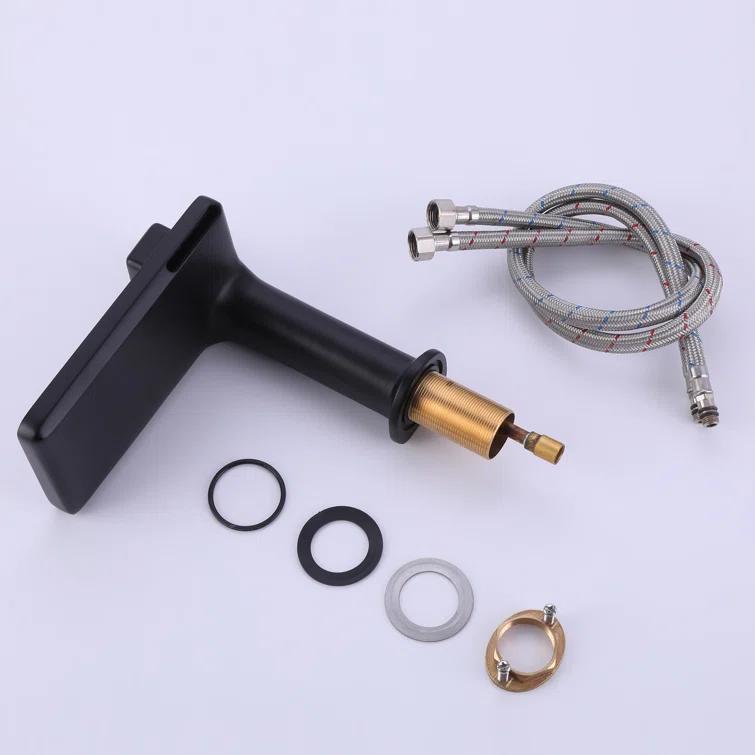 RBROHANT JK0372 7.75" Brass Waterfall Bathroom Sink Faucet, Vanity Single Handle One Hole Basin Modern Lavatory Faucet