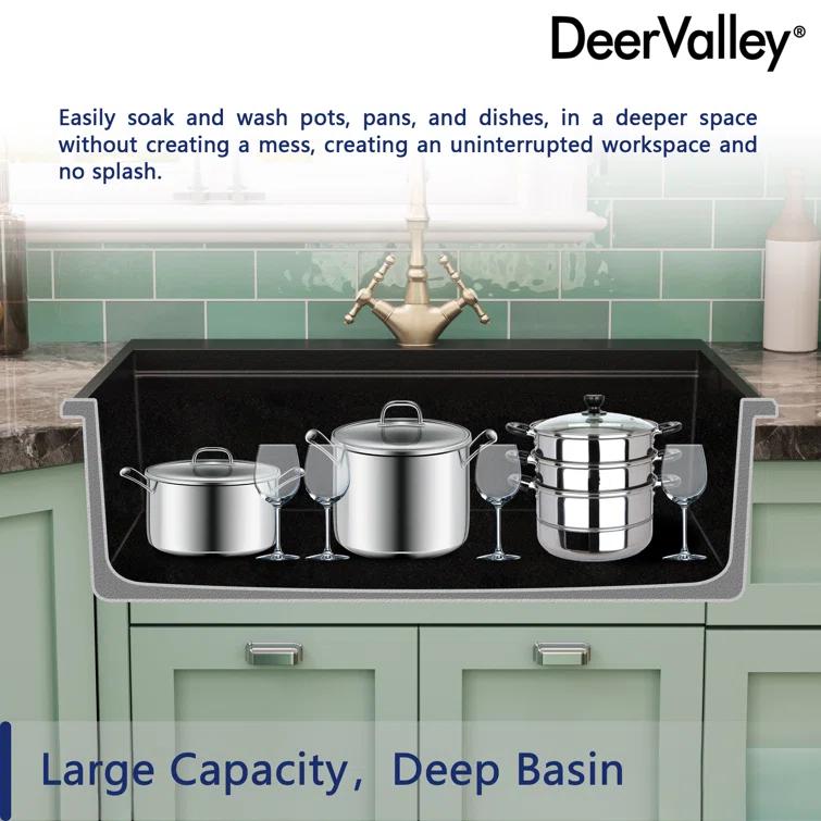 DeerValley DV-1K0170 DeerValley 33" L Quartz Composite Workstation Kitchen Sink Drop in Single Bowl Sink