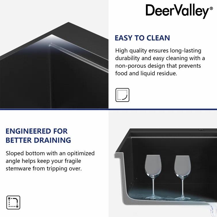 DeerValley DV-1K0170 DeerValley 33" L Quartz Composite Workstation Kitchen Sink Drop in Single Bowl Sink