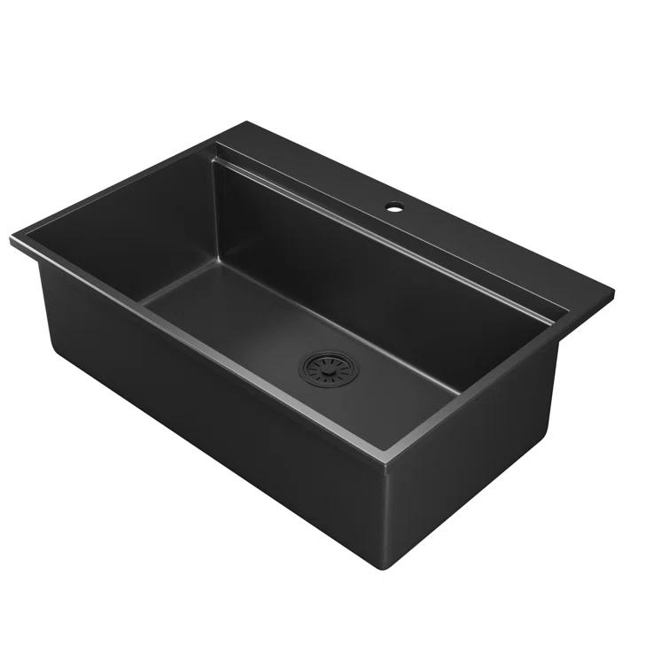 DeerValley DV-1K0170 DeerValley 33" L Quartz Composite Workstation Kitchen Sink Drop in Single Bowl Sink