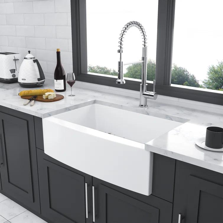 White Farmhouse Sink - 30 Kitchen Sink Ceramic Arch Edge Apron Front Single Bowl Farm Kitchen Sinks