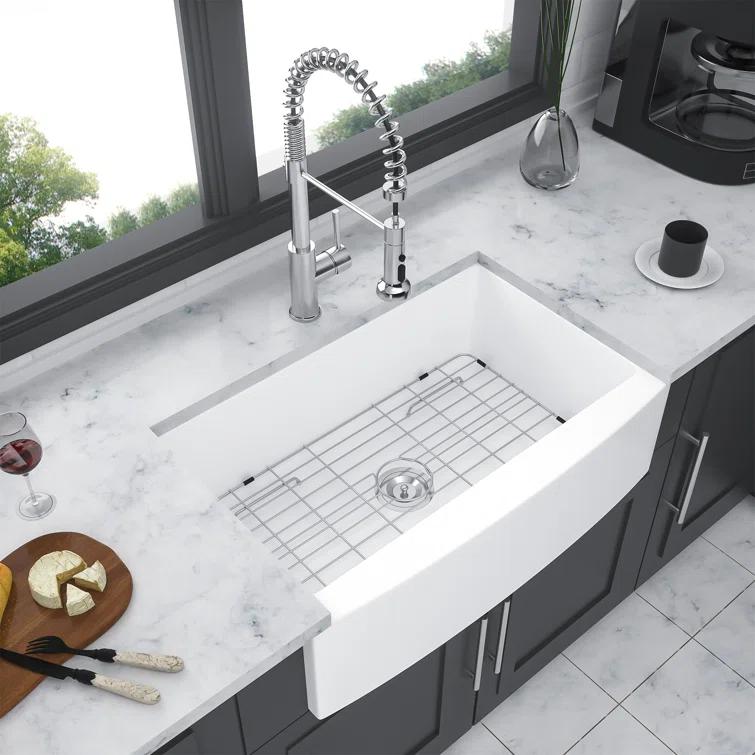 White Farmhouse Sink - 30 Kitchen Sink Ceramic Arch Edge Apron Front Single Bowl Farm Kitchen Sinks