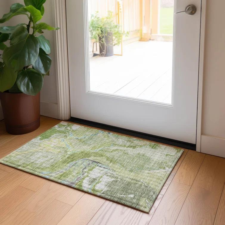Machine Washable Indoor/Outdoor Chayden ACN1005 Green Rug