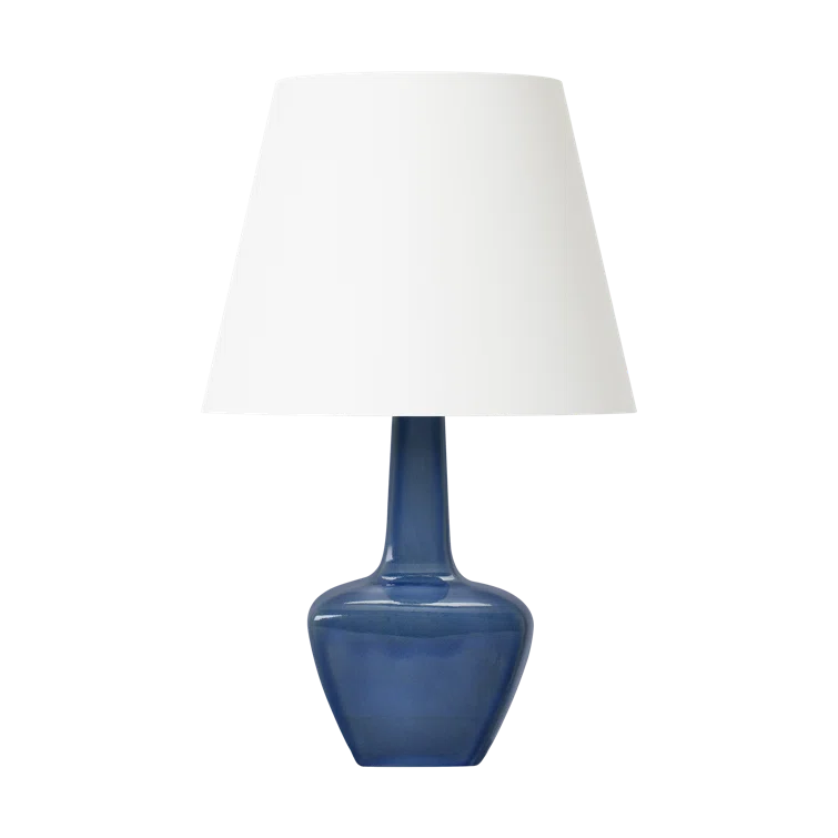 Blue Anglia Crackle Ceramic Table Lamp with White Linen Shade