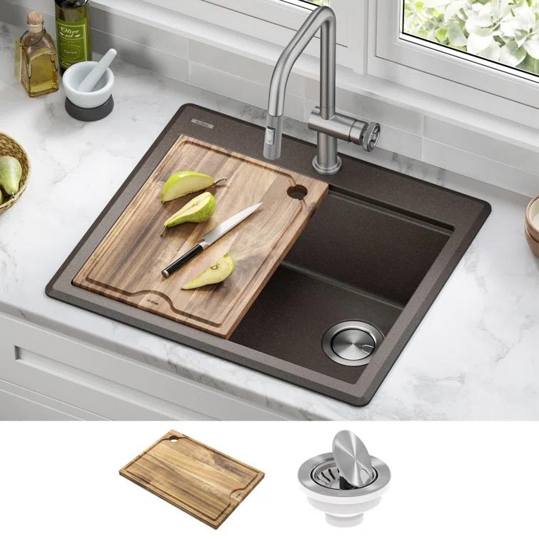 Kraus KGTW12-25MBR KRAUS Bellucci Granite Composite Workstation Drop-In Top Mount Single Bowl Kitchen Sink with Accessories