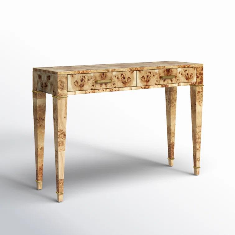 Kai 45 in. W Light Brown Rectangular Burl Wood 2-Drawer Console Table