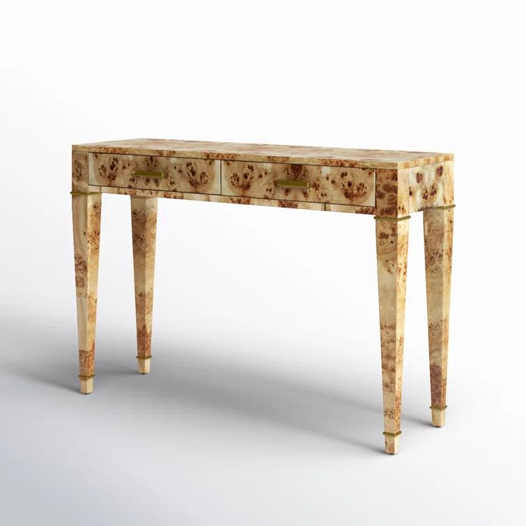 Kai 45 in. W Light Brown Rectangular Burl Wood 2-Drawer Console Table