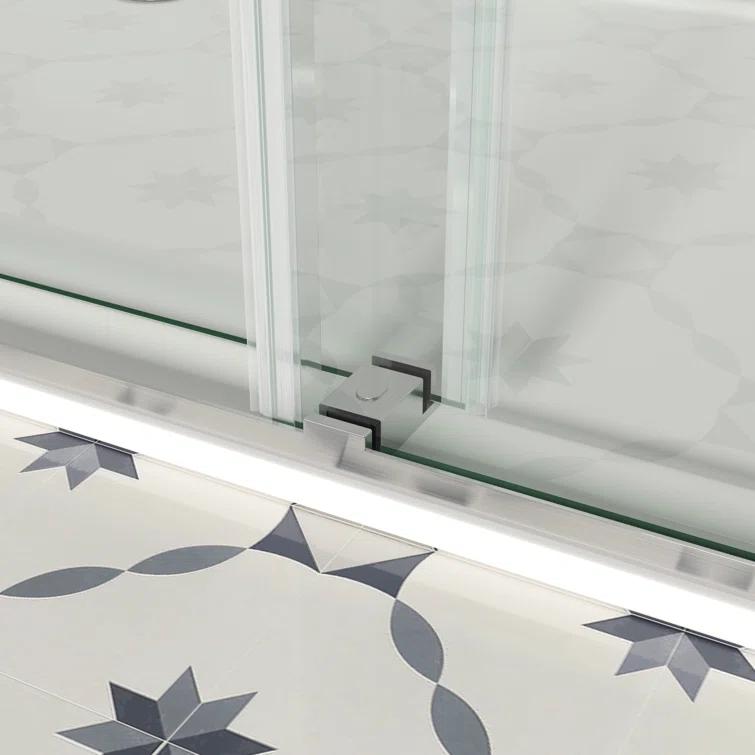 MCOCOD DS01H-7276-BR 72" W x 76" H x 2/5" THK Tempered Glass Double Smooth Sliding Frameless Shower Door with Towel Bar Handle & Knob & Anti-Collision Function