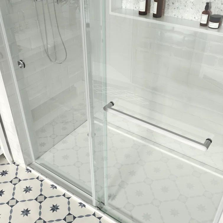 MCOCOD DS01H-7276-BR 72" W x 76" H x 2/5" THK Tempered Glass Double Smooth Sliding Frameless Shower Door with Towel Bar Handle & Knob & Anti-Collision Function