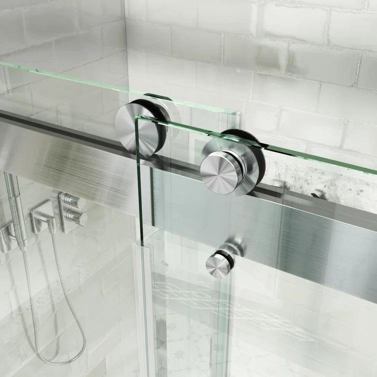 MCOCOD DS01H-7276-BR 72" W x 76" H x 2/5" THK Tempered Glass Double Smooth Sliding Frameless Shower Door with Towel Bar Handle & Knob & Anti-Collision Function