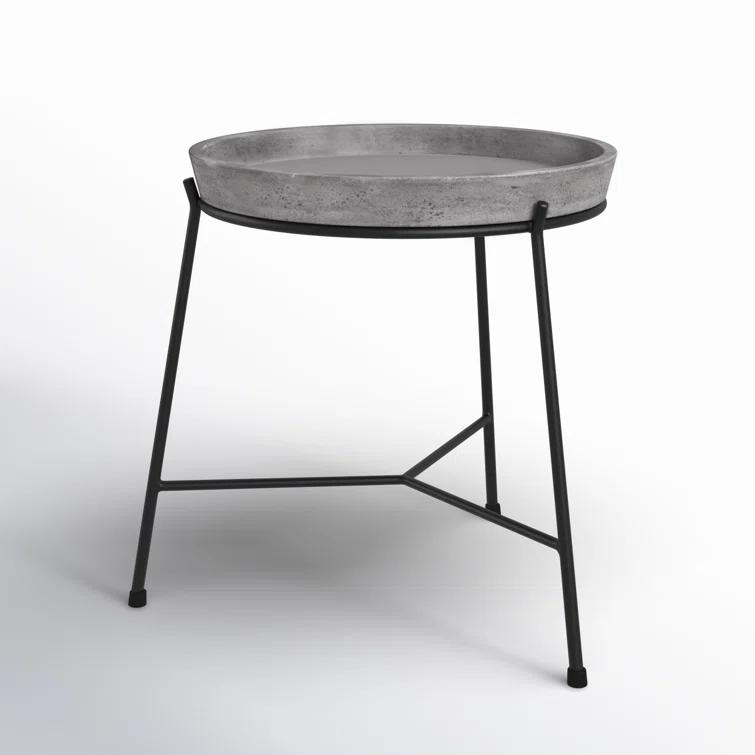 Contemporary Black Metal Square End Table with Concrete Top
