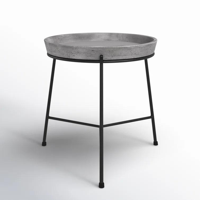Contemporary Black Metal Square End Table with Concrete Top
