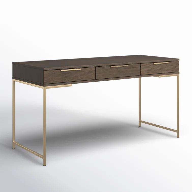 Transitional Brown Wood Home Office Desk with Drawers
