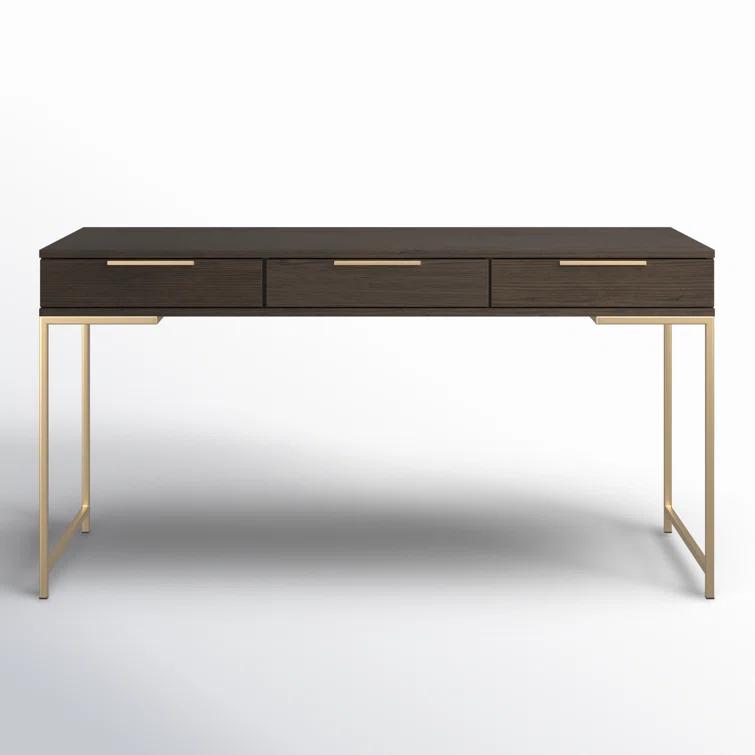 Transitional Brown Wood Home Office Desk with Drawers