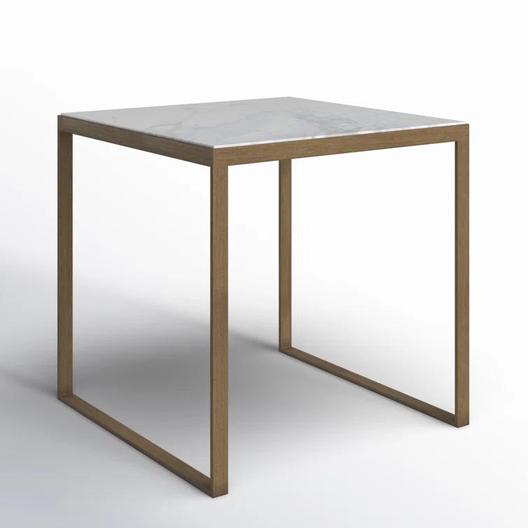 White Marble and Brass Square End Table