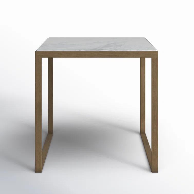 White Marble and Brass Square End Table
