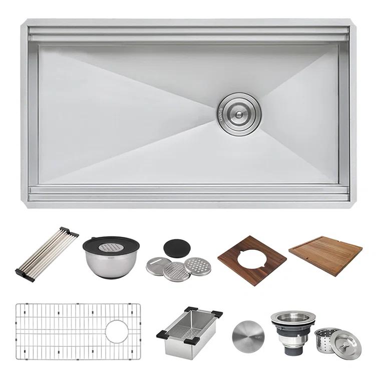 Ruvati 33-inch Workstation Two-Tiered Ledge Kitchen Sink Undermount 16 Gauge Stainless Steel
