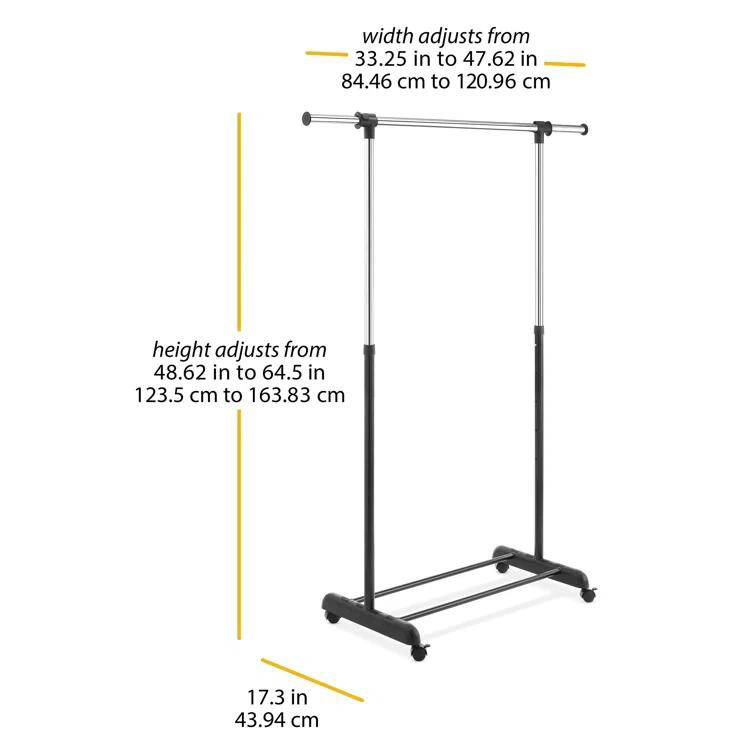 Whitmor Adjustable Garment Rack - Rolling Clothes Organizer - Black and Chrome