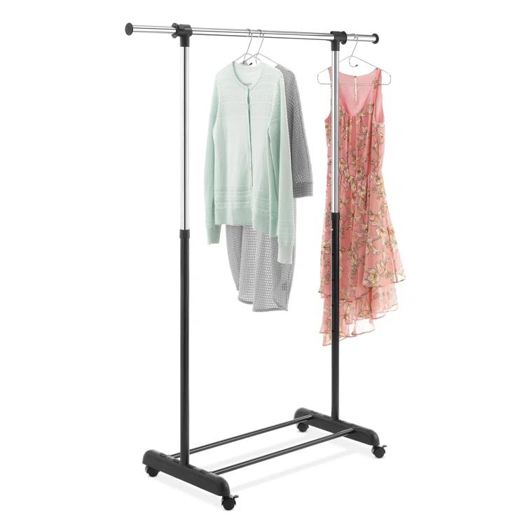Whitmor Adjustable Garment Rack - Rolling Clothes Organizer - Black and Chrome