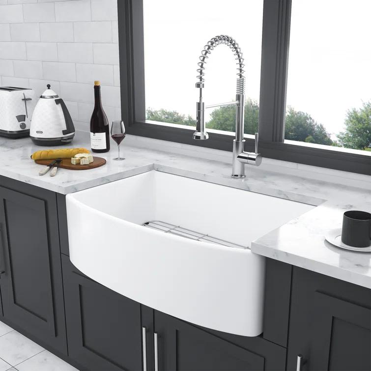 White Farmhouse Sink - 30 Kitchen Sink Ceramic Arch Edge Apron Front Single Bowl Farm Kitchen Sinks