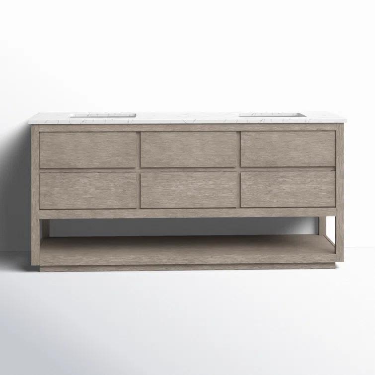 72'' Grey Oak Double Sink Vanity with Carrara Marble Countertop