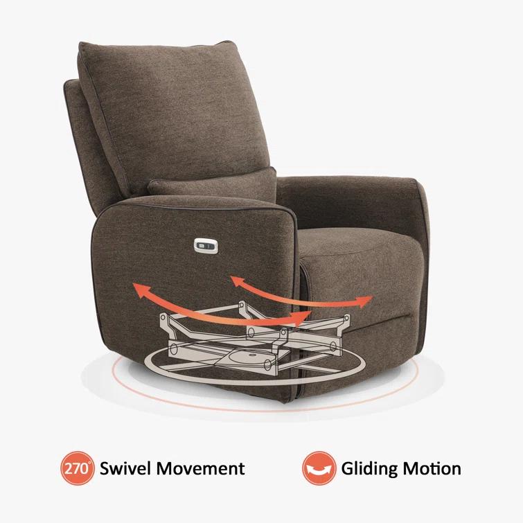 Swivel Glider Power Recliner Chair, Electric Rocker Recliner Chairs with USB Ports For Nursery, Fabric