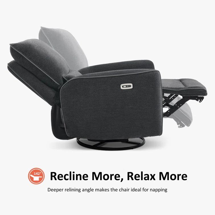 Swivel Glider Power Recliner Chair, Electric Rocker Recliner Chairs with USB Ports For Nursery, Fabric