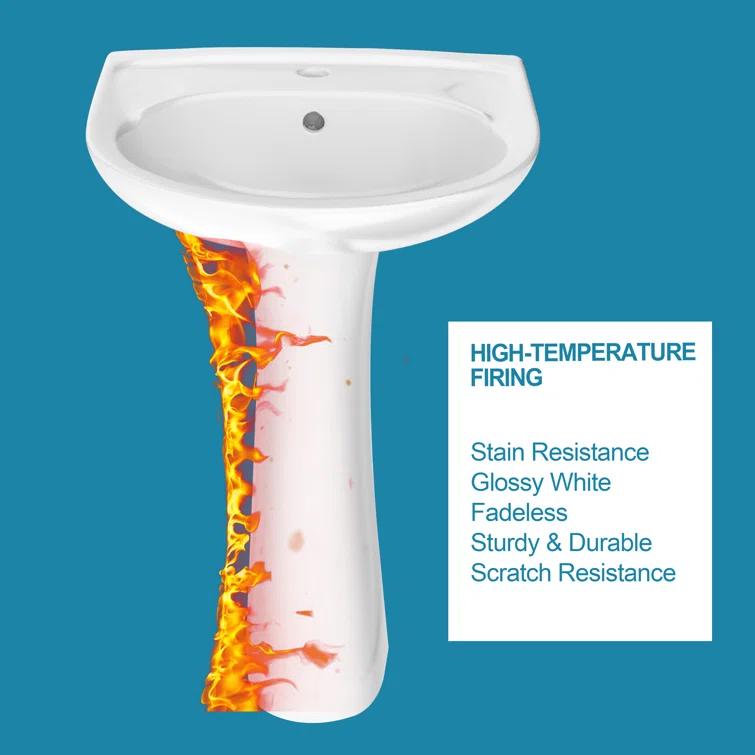 22 in. White Vitreous China Novelty U-Shape Pedestal Sink with Overflow Drain