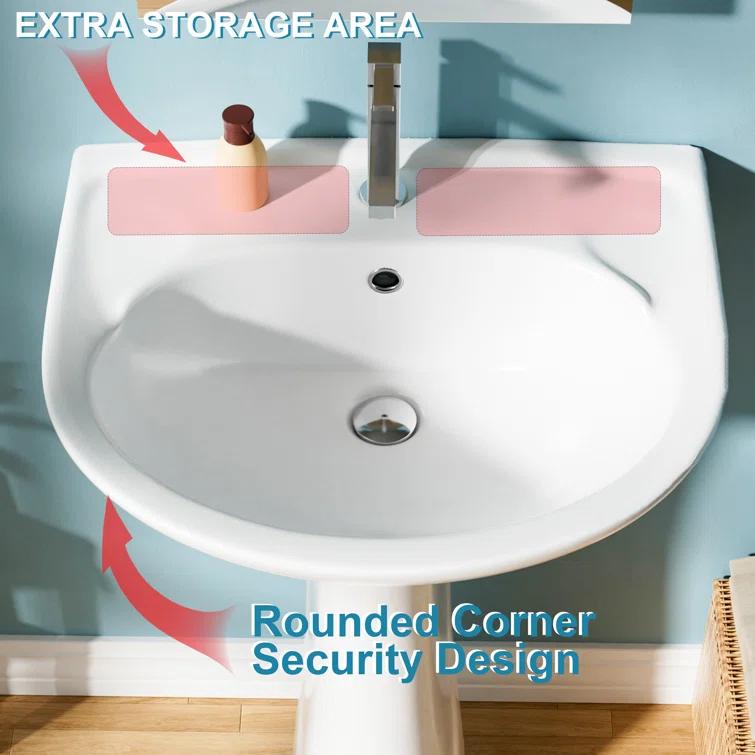 22 in. White Vitreous China Novelty U-Shape Pedestal Sink with Overflow Drain