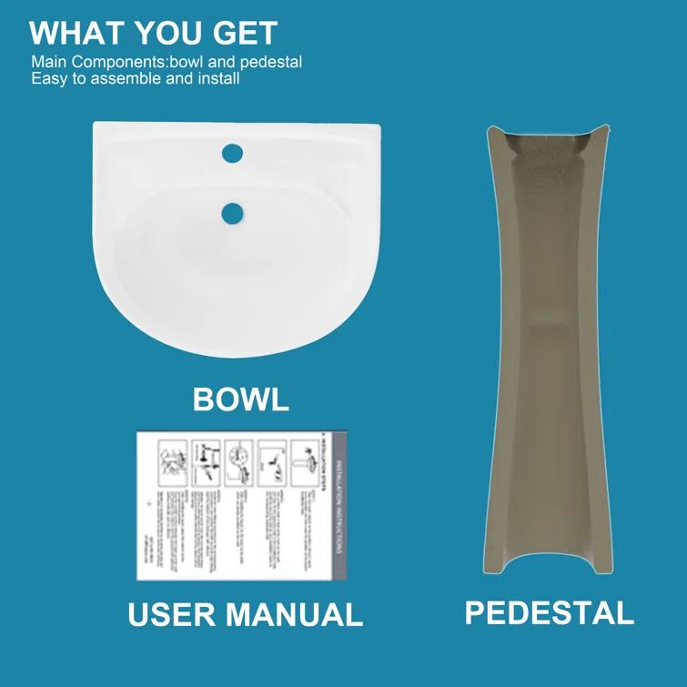 22 in. White Vitreous China Novelty U-Shape Pedestal Sink with Overflow Drain