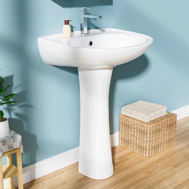 22 in. White Vitreous China Novelty U-Shape Pedestal Sink with Overflow Drain