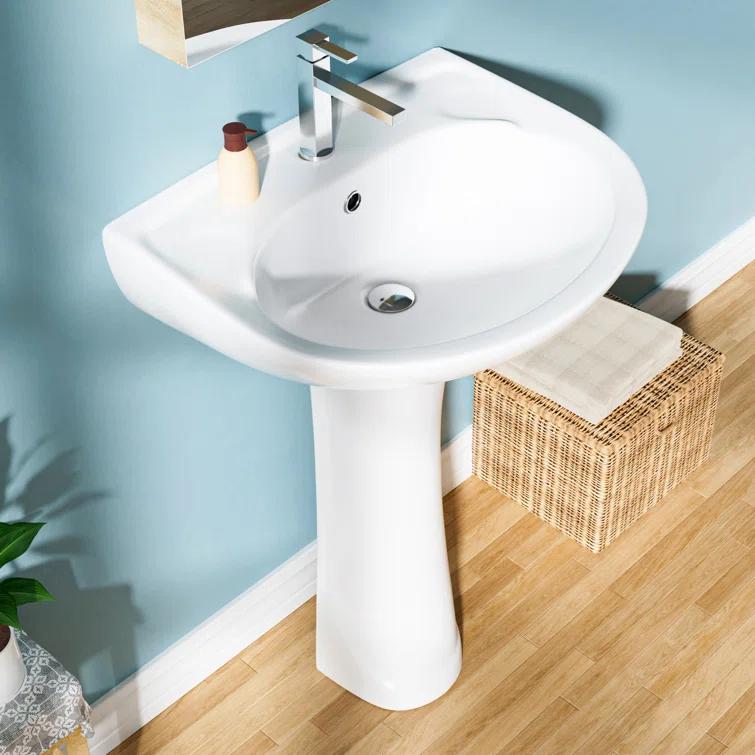22 in. White Vitreous China Novelty U-Shape Pedestal Sink with Overflow Drain