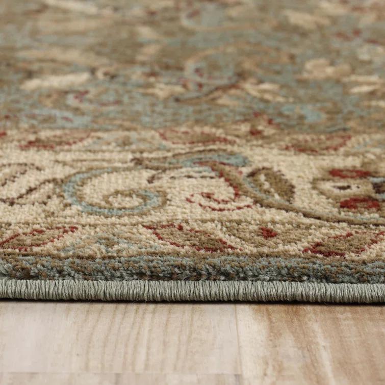 Traditional Oriental Floral Scroll Classic Vines Indoor Area Rug in Green