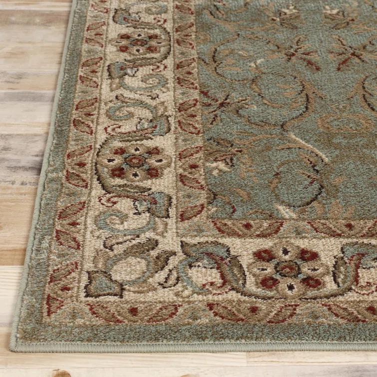 Traditional Oriental Floral Scroll Classic Vines Indoor Area Rug in Green