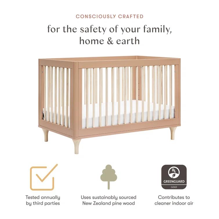 Babyletto Lolly Canyon Pink & Washed Natural Wood 3-in-1 Convertible Baby Crib with Toddler Bed Conversion Kit